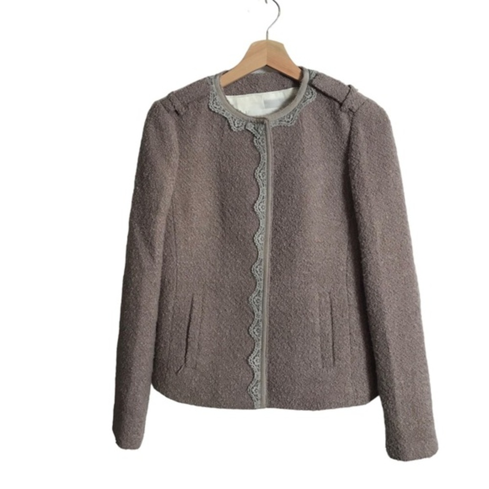 Banana Republic Small Taupe Dusty Pink Wool‎ Blend Jacket with Lace Trim